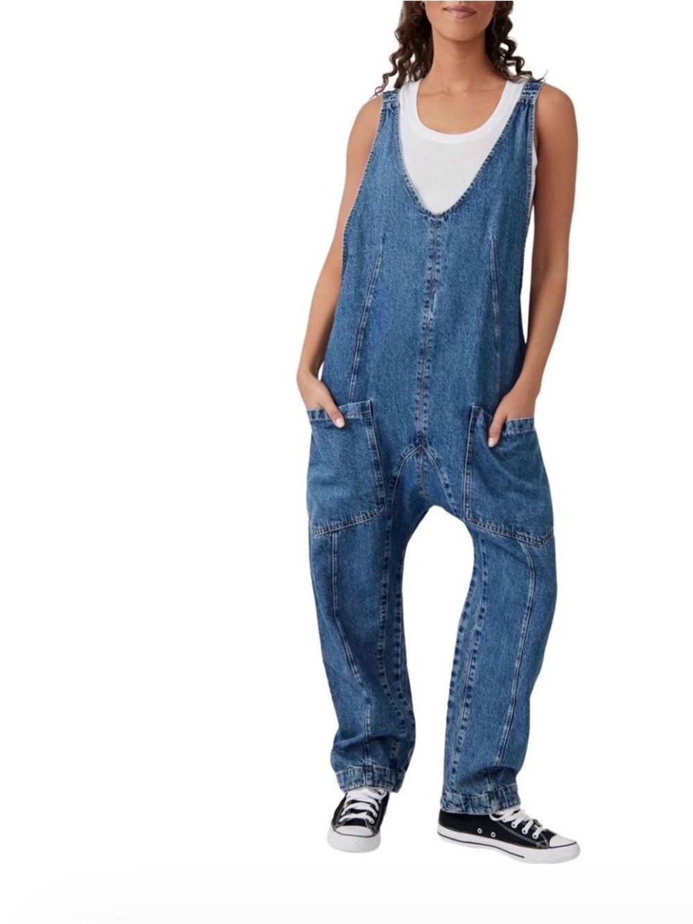 We the free Blue Denim Overalls for Women - Casual Scoop Neck size small